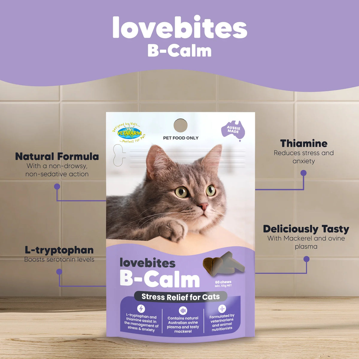 Lovebites B-Calm Stress Relief for Cats - 60 Chews