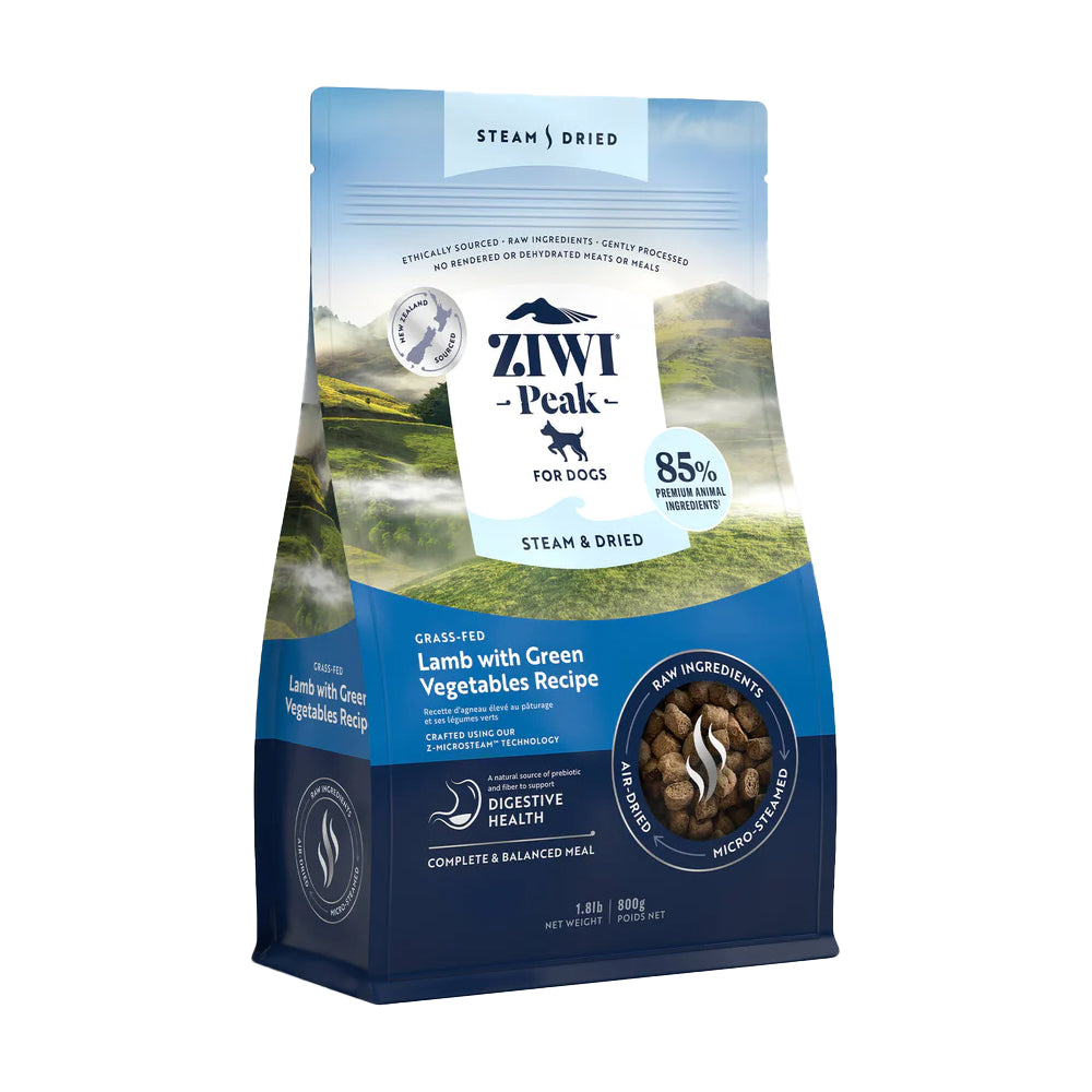 Ziwi Peak Steam &amp; Dried Grass-Fed Lamb with Green Vegetables Dry Dog Food