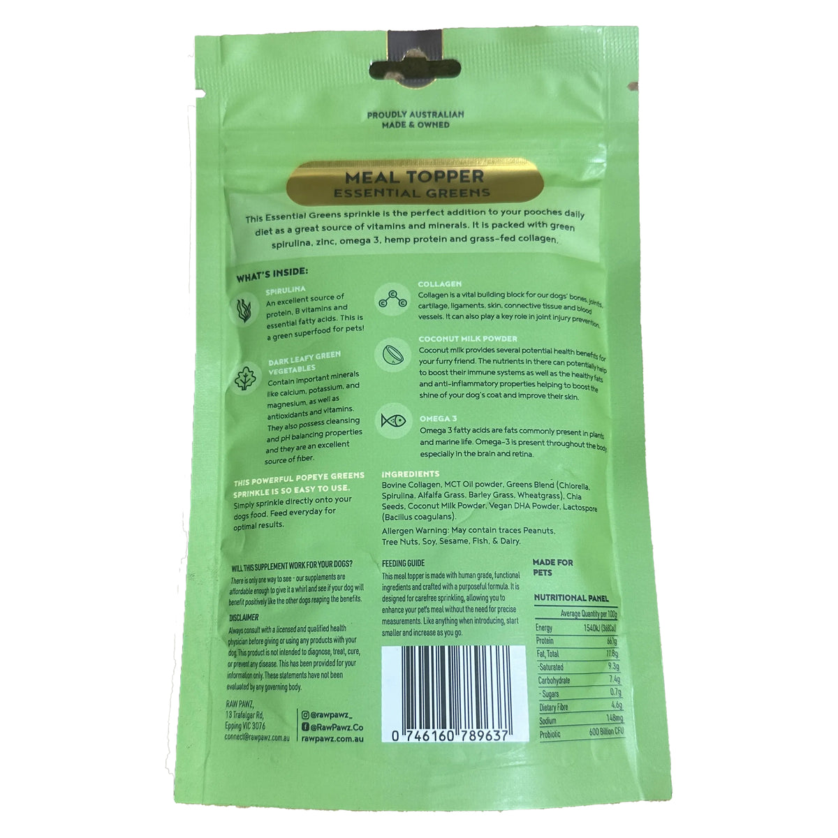 Raw Pawz Shiny Coat Essential Greens Meal Topper 90g