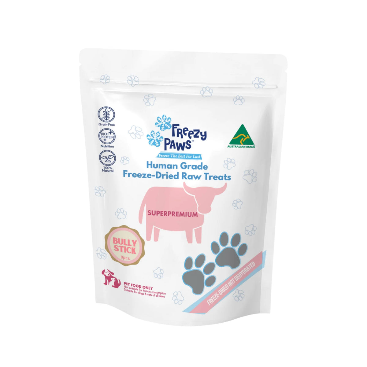 Freezy Paws Freeze-Dried Superpremium Bully Stick Raw Treats - 8 Pack