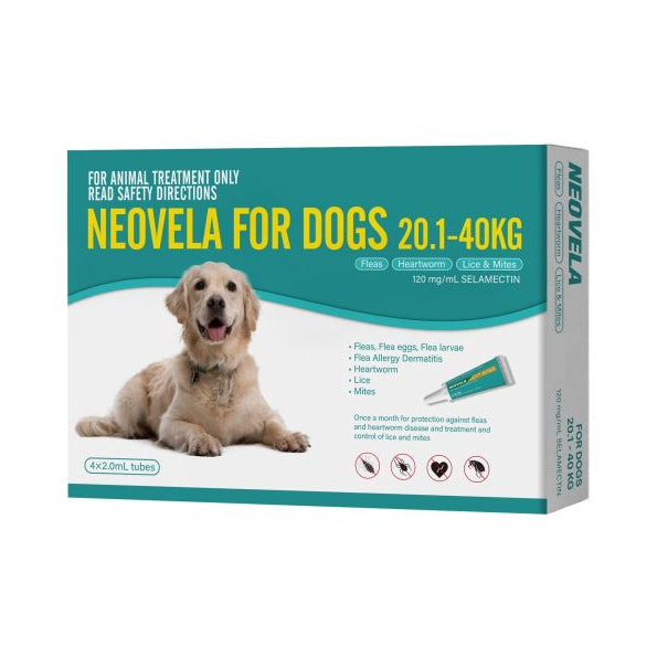 Neovela for Dogs (Fleas, Heartworm, Lice &amp; Mites) 20.1-40kg - 4 Pack