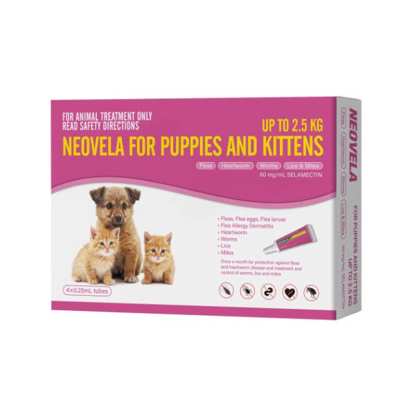 Neovela for Puppies &amp; Kittens (Fleas, Heartworm, Lice &amp; Mites) up to 2.5kg - 4 pack