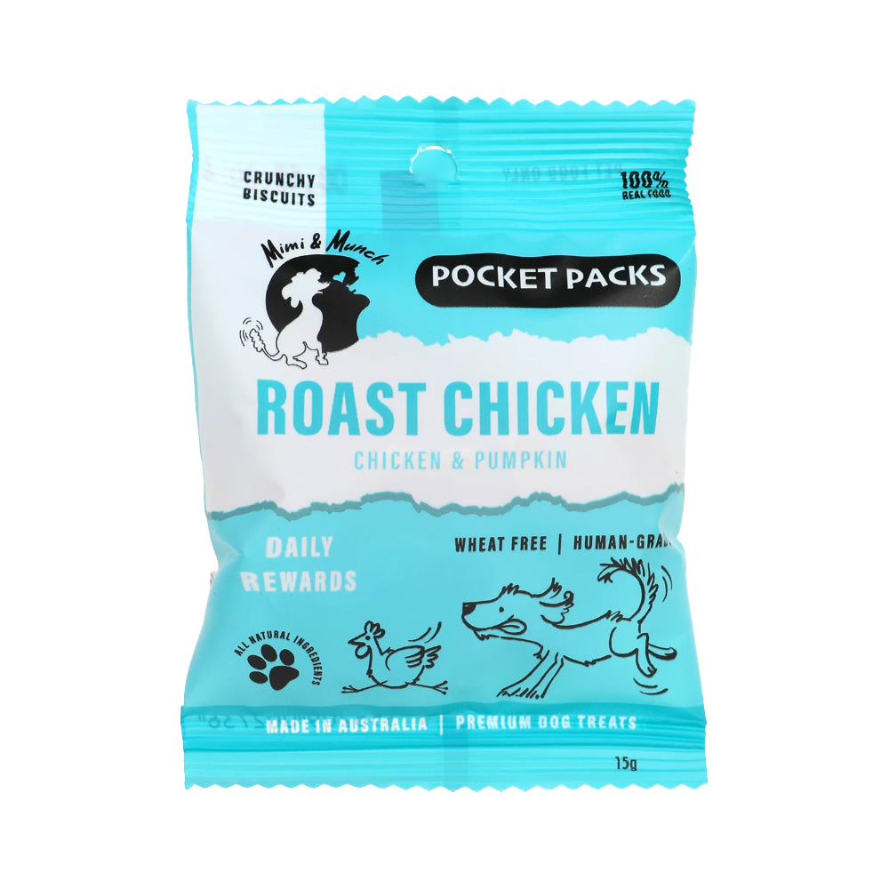 Mimi &amp; Munch Roast Chicken Baked Biscuits Pocket Pack 5x15g Mini Packs