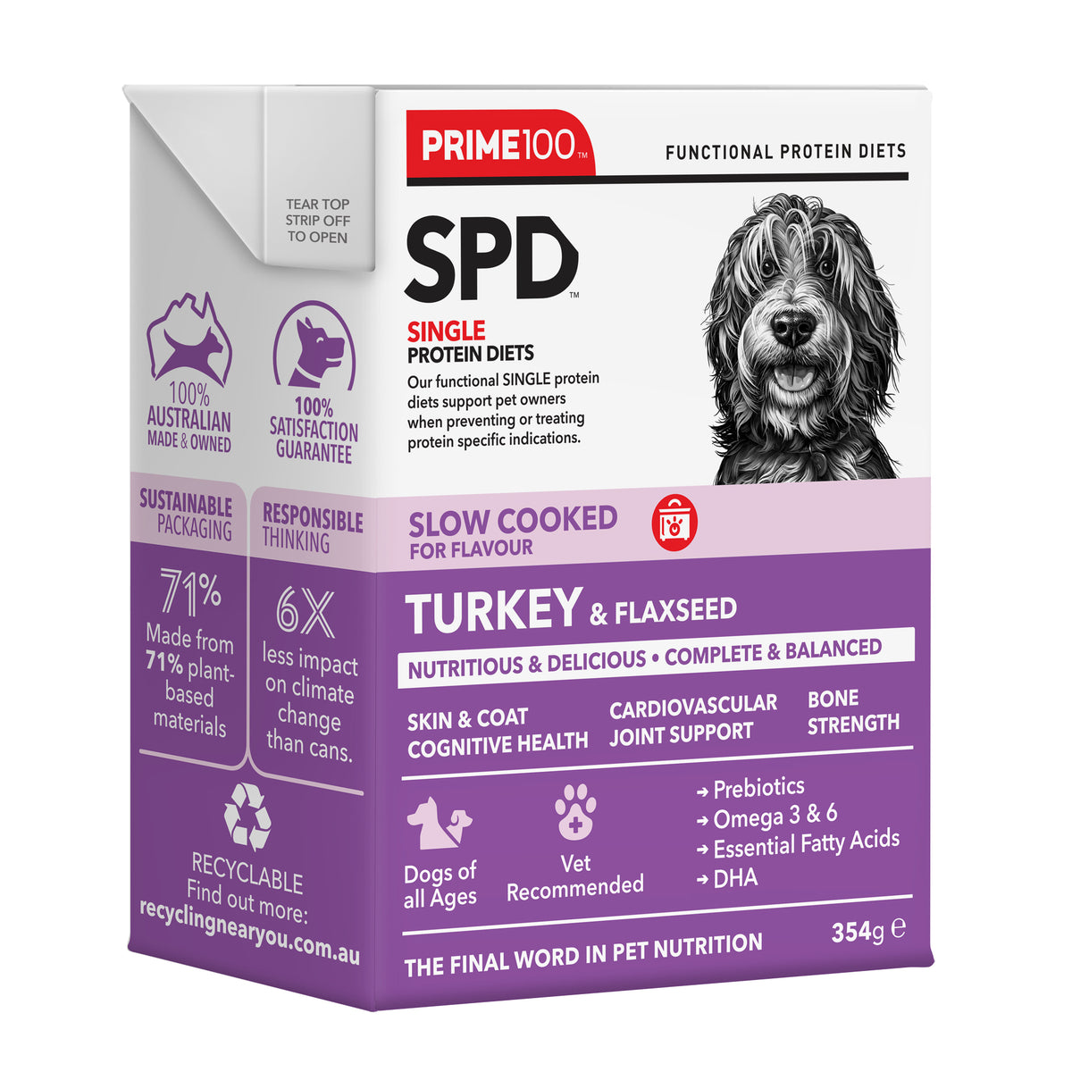 Prime100 SPD Slow Cooked Turkey &amp; Flaxseed 354g