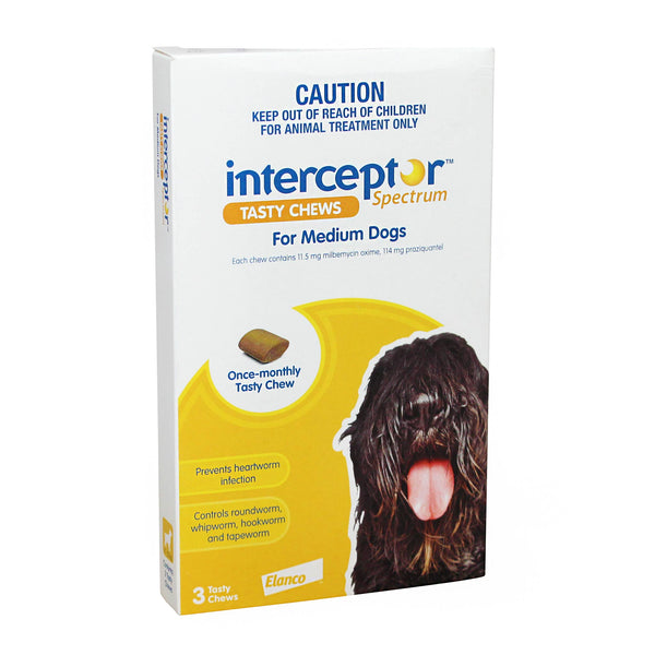 INTERCEPTOR Spectrum Chews Yellow. Med Dogs 11-22kg - vet-n-pet DIRECT