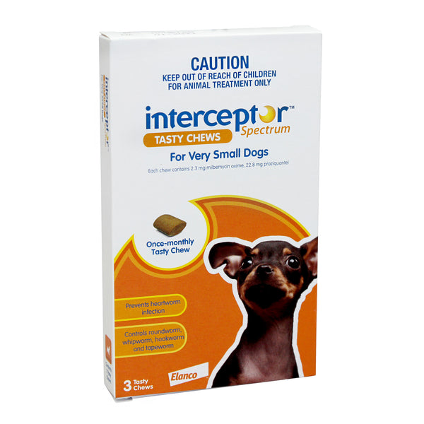 INTERCEPTOR Spectrum Chews Orange. VSmall Dogs Up to 4kg - vet-n-pet DIRECT