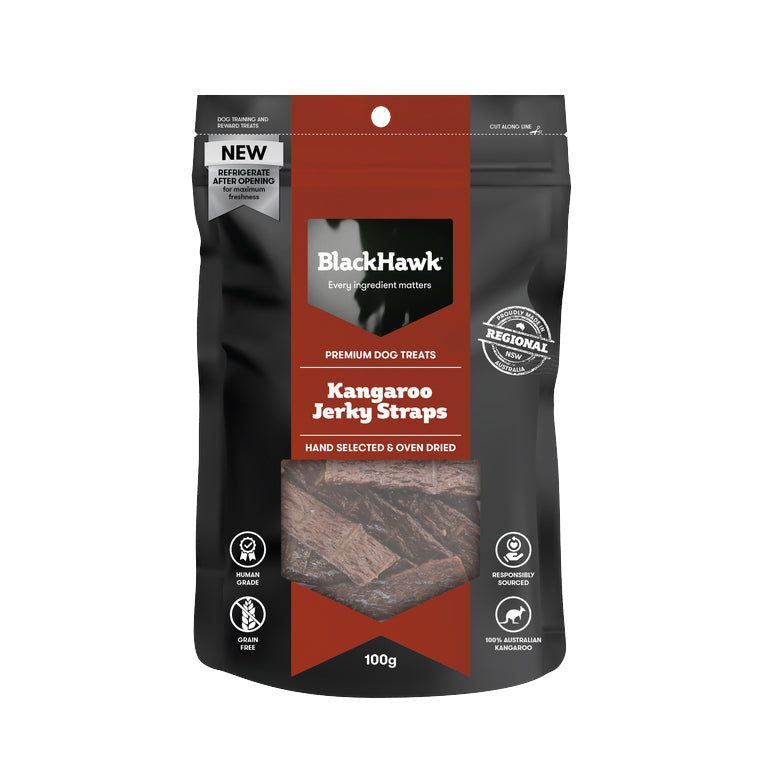 Black Hawk Kangaroo Jerky Dog Treats Sticks Straps 100g vet n pet DIRECT