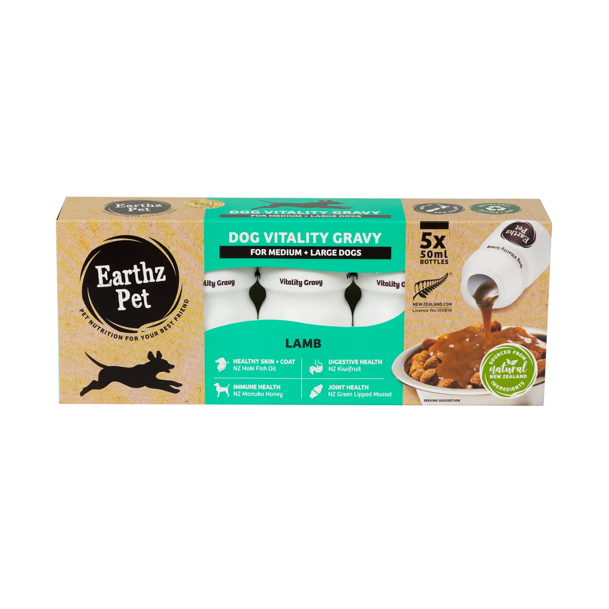 Earthz Pet Lamb Dog Vitality Gravy - Medium/Large Dog (5x50mL Pack)